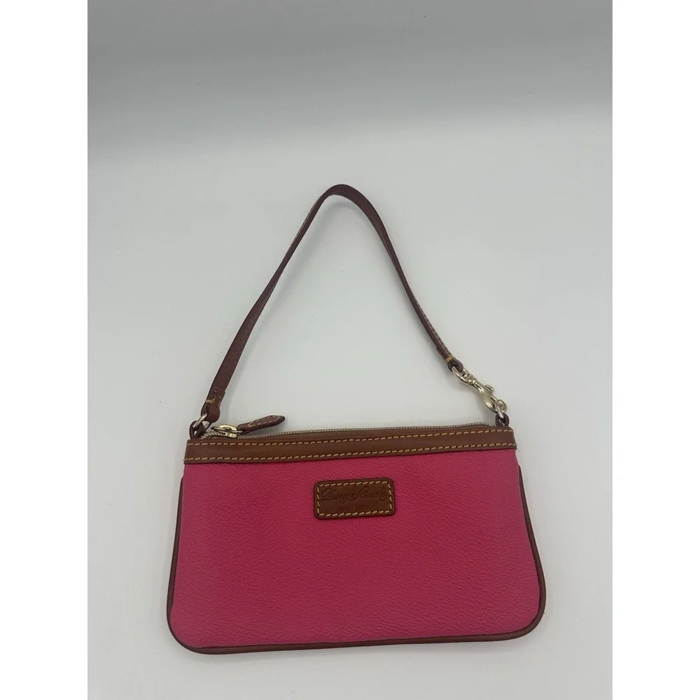 Dooney & Bourke Pebble Grain Large Slim Wristlet Handbag Hot Pink Color